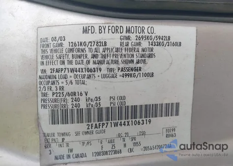 2004 Ford Crown Victoria Police from USA, damaged, VIN 2FAFP71W44X106319